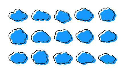 Clouds neon icons set. Blue cloud, simple trendy bubbles design. Decorative creative vector art elements. Line and shapes sky symbols of cloud blue icon illustrationのイラスト素材