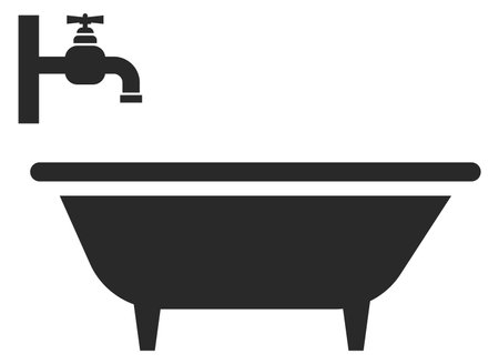 Bathtub with water valve. House pipeline system icon isolated on white backgroundのイラスト素材