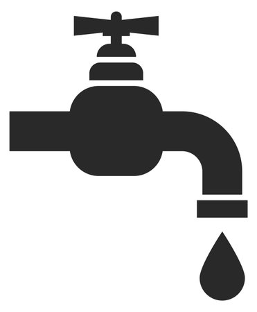 Black tap icon. Faucet with water drop leaking isolated on white backgroundのイラスト素材