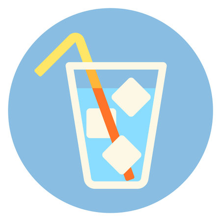 Glass with cold water icon. Ice cube refreshment isolated on white backgroundのイラスト素材