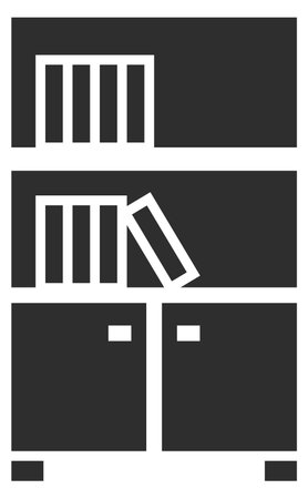 Bookcase black icon. Book storage wooden furniture isolated on white backgroundのイラスト素材