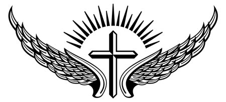 Winged cross emblem. Holy symbol. Vintage label isolated on white backgroundのイラスト素材