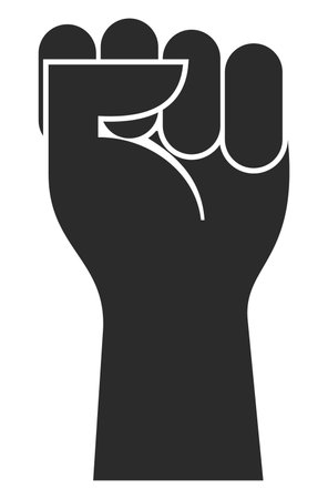 Raised fist black icon. Uprising symbol. Power sign isolated on white backgroundのイラスト素材