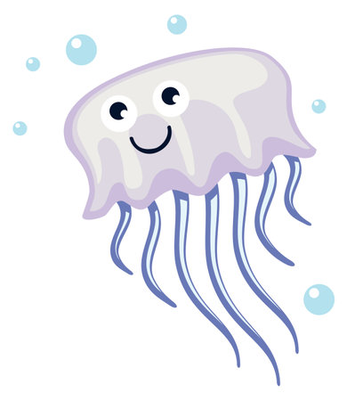 Jellyfish smiling. Underwater animal. Happy cartoon character isolated on white backgroundのイラスト素材