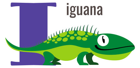 I card. Alphabet letter with iguana animal isolated on white backgroundのイラスト素材