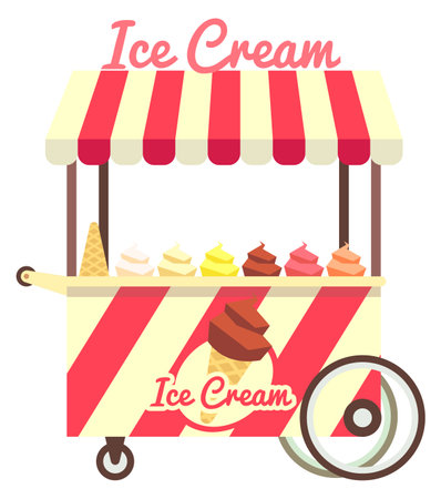 Ice cream cart. Cartoon street food icon isolated on white backgroundのイラスト素材