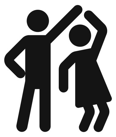 Dancing man and woman black icon. Dancer figure isolated on white backgroundのイラスト素材
