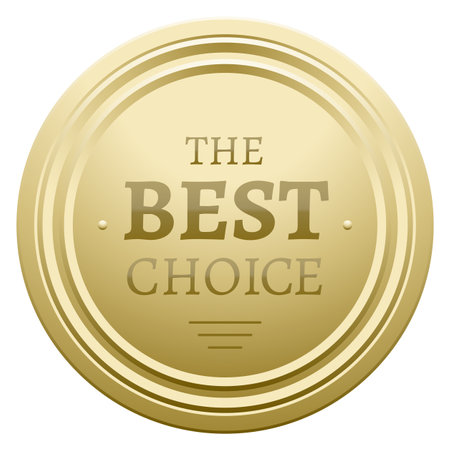 Best choice golden label. Round award badge isolated on white backgroundのイラスト素材