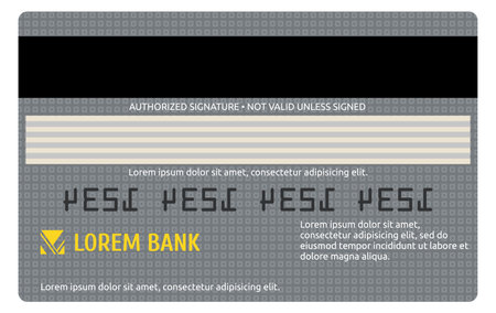 Plastic money back view. Debit or credit card mockup isolated on white backgroundのイラスト素材