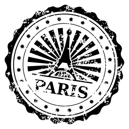 Paris postal stamp. Grunge ink rubber seal isolated on white backgroundのイラスト素材