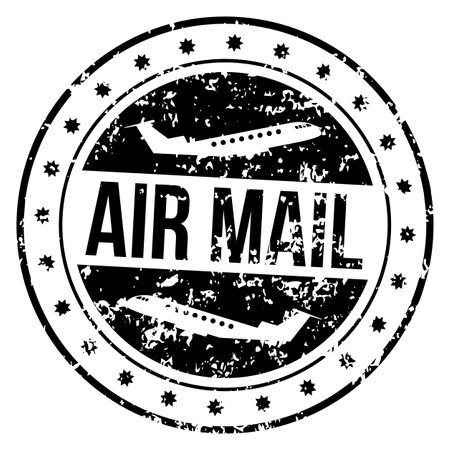 Air mail round label. Letter stamp. Grunge black seal isolated on white backgroundのイラスト素材