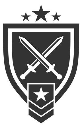 Fighter division patch. Shield badge with crossed swords isolated on white backgroundのイラスト素材