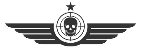 Winged army emblem with skull. Military force logo isolated on white backgroundのイラスト素材