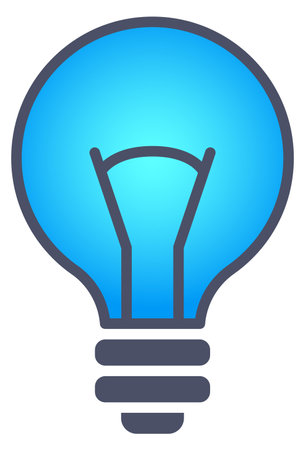 Blue light bulb icon. Electric lamp logo isolated on white backgroundのイラスト素材