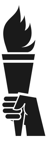 Hand hold torch with fire flame black icon isolated on white backgroundのイラスト素材