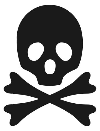 Skull and crossbones black icon. Poison sign. Death danger symbol isolated on white backgroundのイラスト素材