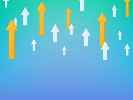 Arrows flying up, analytics concept. Financial business growth, success investments, profit. Positive dynamics vector abstract presentation template of arrow business growth up illustrationのイラスト素材