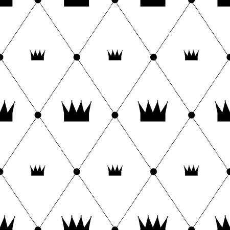 Crown elegance seamless pattern. Royal crowns fabric print, queen king luxury background. Vintage abstract graphic, decent vector princess decor of royal pattern crown seamless illustrationのイラスト素材