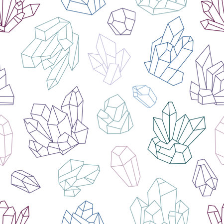 Diamond stone crystals seamless pattern. Geometry gemstone abstract cloth print. Line gemstones jewelry wallpaper, decent vector gems background of pattern stone design illustrationのイラスト素材