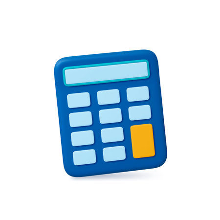 Calculator 3d icons. Financial, banking sign, isolated school tech elements for math. Plasticine render, analytics vector symbol of calculator render icon illustrationのイラスト素材