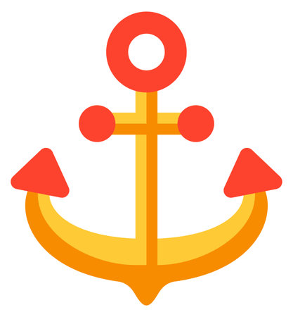 Anchor flat icon. Marine ship golden equipment isolated on white backgroundのイラスト素材