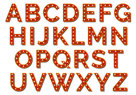 Retro bulb letters. Vintage electric lamp font isolated on white backgroundのイラスト素材