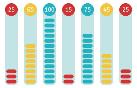 Progress scales. Infographic element set. Stacked indicators isolated on white backgroundのイラスト素材