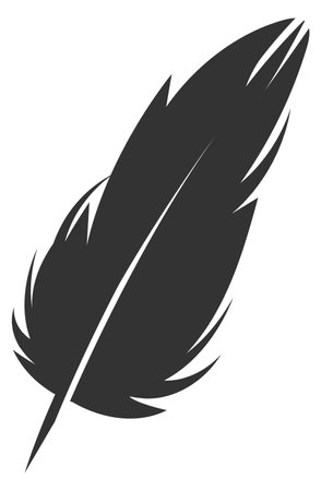 Bird feather silhouette. Quill. Black icon isolated on white backgroundのイラスト素材