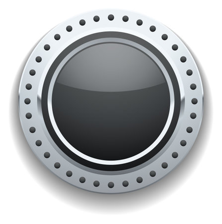 Glossy chrome button. Realistic control panel element isolated on white backgroundのイラスト素材
