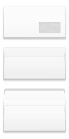 Paper envelope mockup. Front and back side. Blank mail isolated on white backgroundのイラスト素材