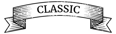 Classic engraved label. Vintage ribbon scroll banner isolated on white backgroundのイラスト素材