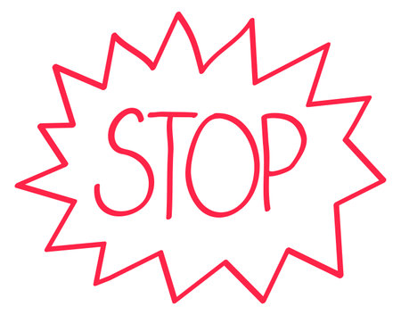 Stop comic balloon doodle. Hand drawn bubble isolated on white backgroundのイラスト素材