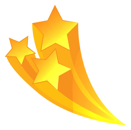Celebration label. Golden stars. Festival flash badge isolated on white backgroundのイラスト素材