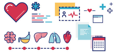 Health concept. Medical services and human anatomy icons isolated on white backgroundのイラスト素材