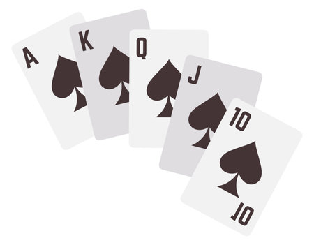 Royal flush hand of spades. Winning poker combination isolated on white backgroundのイラスト素材