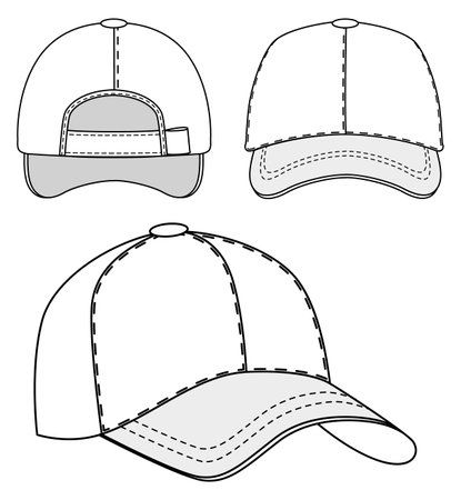 Baseball cap front and back view. Hat template isolated on white backgroundのイラスト素材
