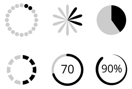 Progress indicator set. Round loading interface element isolated on white background