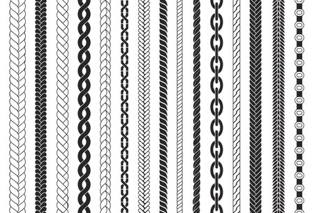Braids seamless pattern. Braid brushes decorative elements for design. Ropes and chains textures, strings knitted decent vector decorations of seamless pattern decoration illustrationのイラスト素材