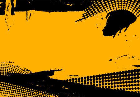 Dotted grunge background. Black ink brush stroke and halftone dots effect. Abstract dirty backdrop, decorative overlay neoteric vector banner with black brush grunge stroke design illustrationのイラスト素材