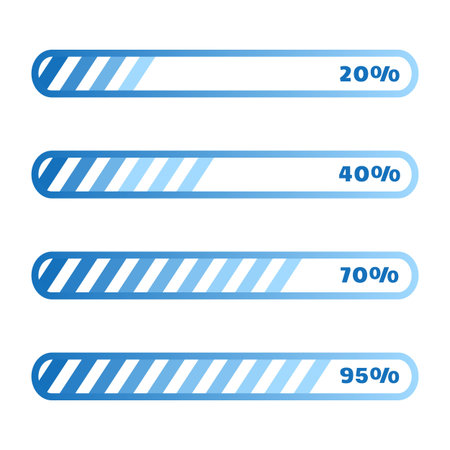 Upload and loading progress bars infographics. Download bar with percents, digital website elements....