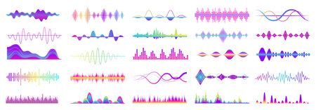 Abstract vibrant sound wave. Technology audio waves, radio or voice frequency. Musical isolated...