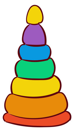 Plastic pyramid puzzle color doodle. Ring game isolated on white backgroundのイラスト素材