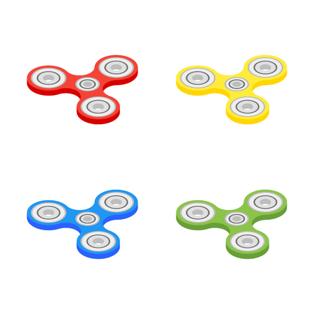 Isometric Hand Spinner isolated on white background. Vector triple spinner fidget toy icon. Fidget spinner icon - toy for stress relief and improvement of attention span.のイラスト素材