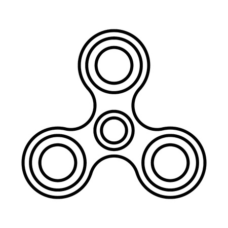 Hand Spinner isolated on white background. Vector triple spinner fidget toy icon. Fidget spinner icon - toy for stress relief and improvement of attention span. Drawn with outline thin lines.のイラスト素材