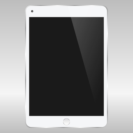 realistic detailed white tablet with touch screen isolated on grey background.のイラスト素材