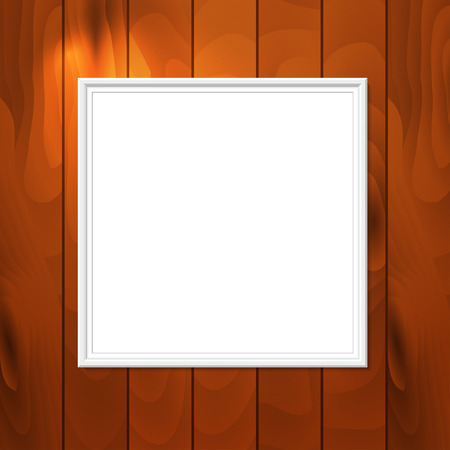 Blank picture frame template isolated on wooden wall.のイラスト素材