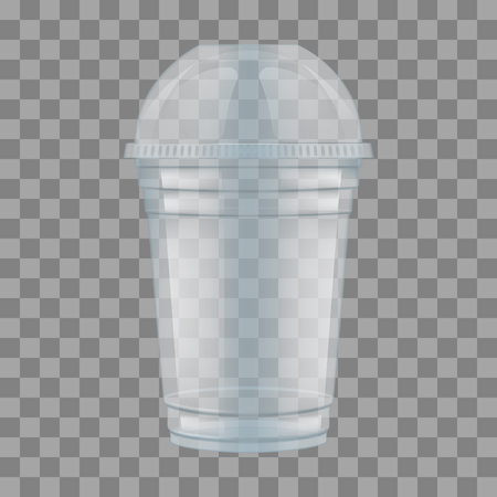 Clear plastic cup with sphere dome cap for milkshake and lemonade and smoothie. Empty Transparent Disposable Plastic Milkshake Cup With Lid. Realistic Vector Illustration.のイラスト素材