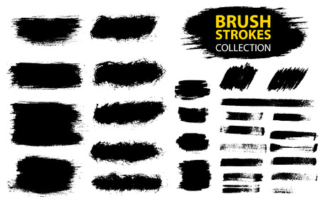 Vector large set different grunge brush strokes. Dirty artistic design elements isolated on white background. Black ink vector brush strokesのイラスト素材