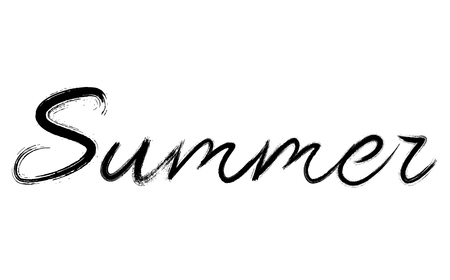 summer text written by hand in grunge letters in bold font isolated on white background. summer hand sketched logotype, retro, vintage lettering banner, poster, template background, badge.のイラスト素材