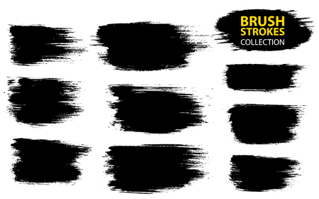 Vector large set different grunge brush strokes. Dirty artistic design elements isolated on white background. Black ink vector brush strokesのイラスト素材